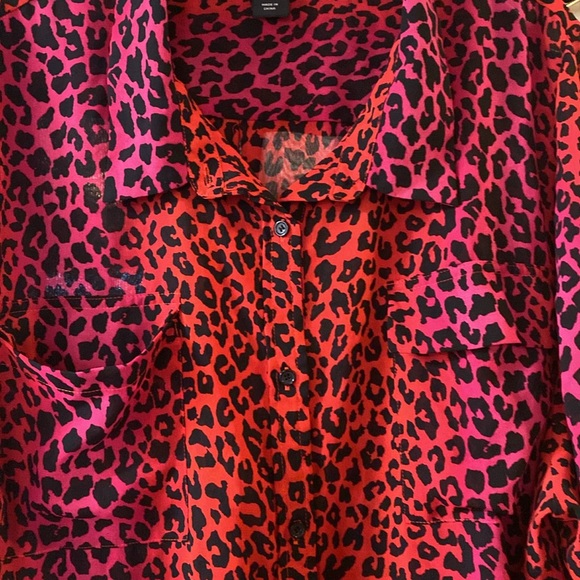 Lane Bryant Red, Black & Pink Sheer Leopard Fashion Blouse - EUC - Size 26/28 - Picture 2 of 13